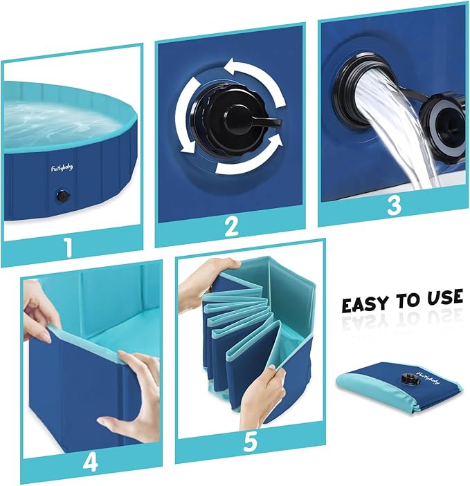 Furrybaby Dog Pool, Foldable Dog Pools for Large Dogs Portable Kiddie Pool Pet Doggie Wading Swimming(Navy 47'') Indoor and Outdoor