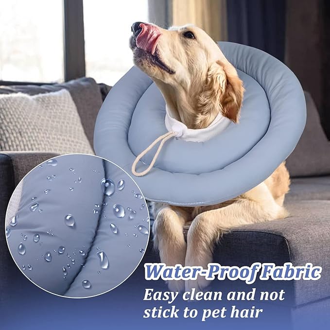 IDOMIK Dog Recovery Collar, Waterproof Soft Dog Cone After Surgery, Comfy Protective Elizabethan Collar Alternative for Dogs Cats, Adjustable Pet Neck Donut Cone Anti-Licking Biting Wounds,Blue,XL