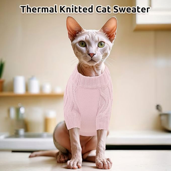 ASENKU Cat Sweater Soft Warm Puppy Clothes Knitwear for Kittens & Small Dogs, Thick Knitted Sweater for Sphynx Hairless Cats Teacup Chihuahua and Extra Small Dogs (Pink, XL)