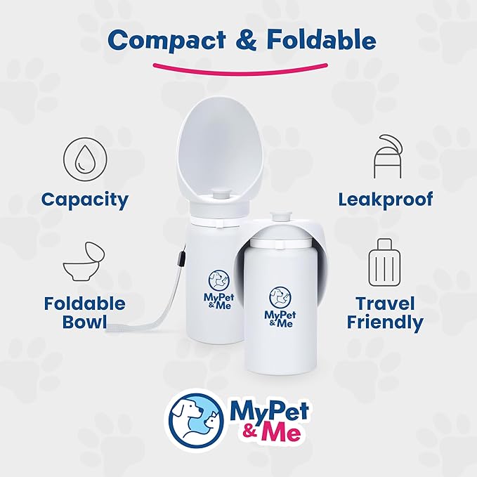 My Pet & Me Foldable Dog Water Bottle - 550ml/18.5oz - Leakproof Travel Bottle for Dogs with Foldable Drinking Bowl - Compact, Lightweight & Durable Hydration Solution for Dogs On-The-Go