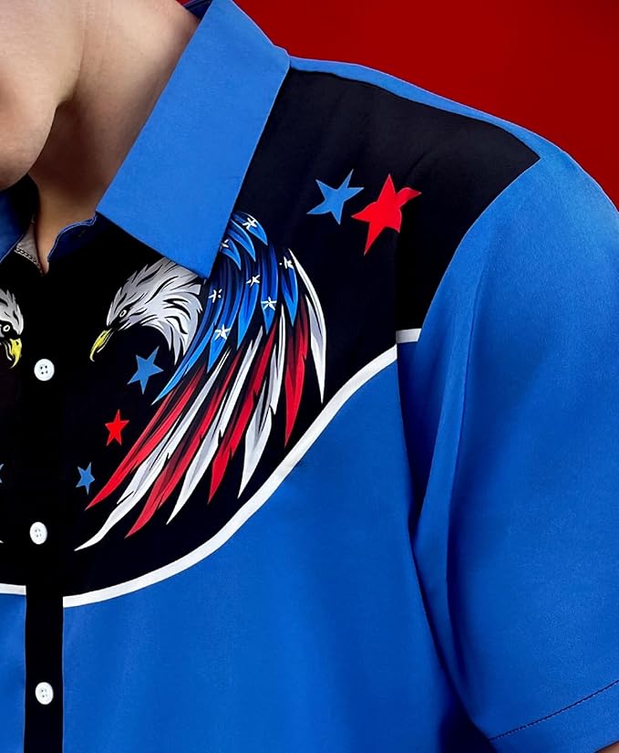 Men’s Hawaiian Shirt Western Cowboy Symmetrical Print Short Sleeve Button Down Casual Beach Holiday Summer Shirt