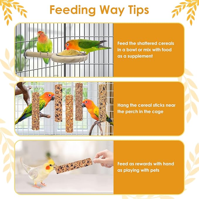KATUMO Parrot Treats 5 PCS Bird Crunch Sticks Cockatiel Treats Parakeet Snacks Conure Food Sticks for Parakeet Cockatiel Canary Finch Lovebird Conure Lorikeet Parrots