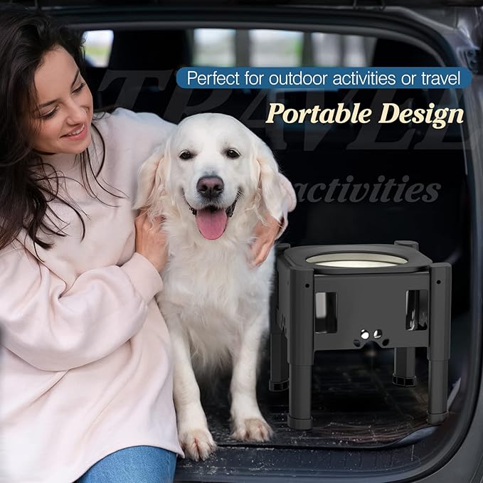 Lewondr Elevated Dog Water Bowl No Spill, 80OZ/2.5L Large Capacity Raised Water Bowl for Dogs with Slow Feeder Dog Bowl, 3 Heights Adjustable Elevated Dog Slow Water Bowl for Small Medium Large Dogs