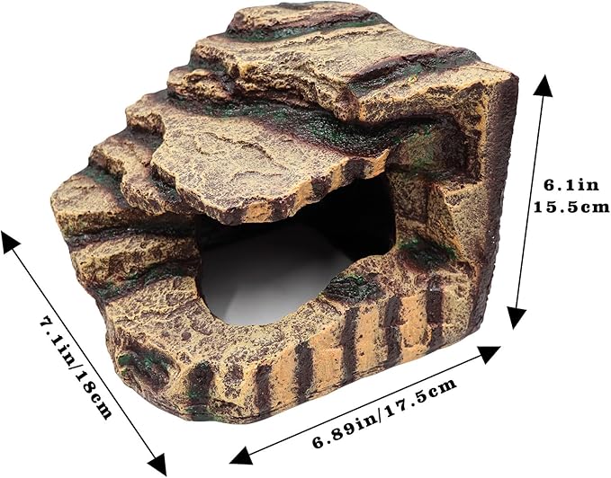 Oooct Hermit Crab Hideout, Resin Simulation Stone Reptile Cave Hideout, Hermit Crab Climbing Toys, Terrarium Habitat Decor for Lizard Spider Aquarium Fish Gecko Bearded Dragon