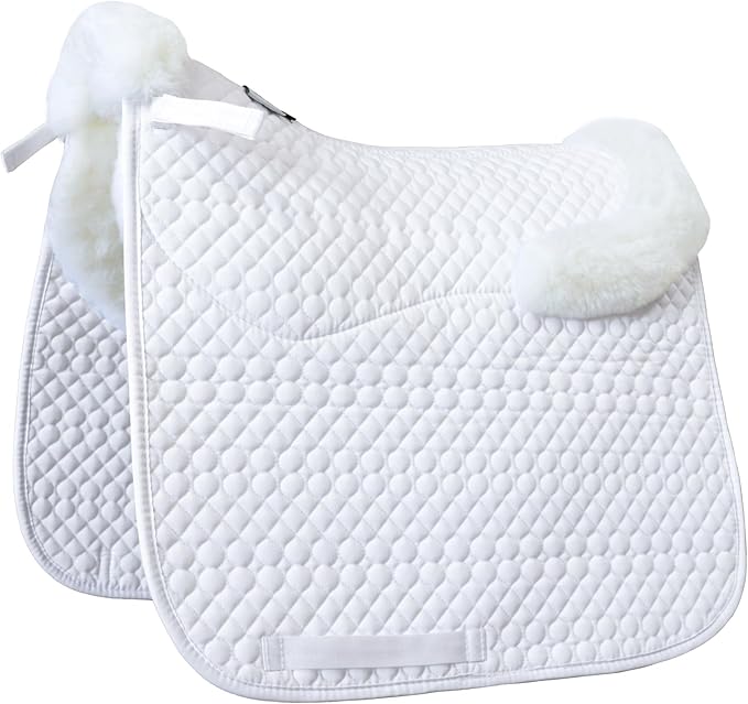 Woolous Dressage Saddle Pad, English Saddle Pad with Sheepskin Trim, Lambskin Wool Fleece Lining, Square Saddle Pad for Equestrian Riding, Comfortable & Shock Absorbing