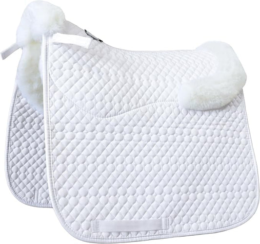 Woolous Dressage Saddle Pad, English Saddle Pad with Sheepskin Trim, Lambskin Wool Fleece Lining, Square Saddle Pad for Equestrian Riding, Comfortable & Shock Absorbing