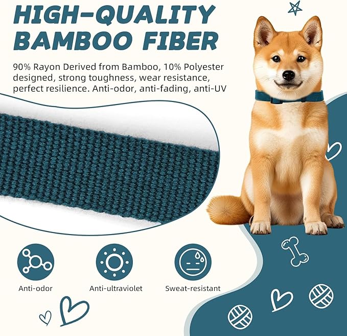 Blue Dog Collar for Large Dog, Breathable, Anti-Odor & Soft, Comfortable for Sensitive Skin Puppies, 90% Bamboo Rayon, Adjustable Quick-Release Buckle Pet Collar for Large Breeds