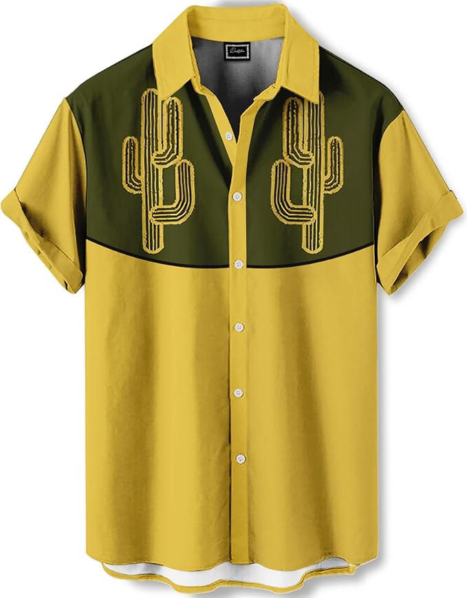 Men’s Hawaiian Shirt Western Cowboy Symmetrical Print Short Sleeve Button Down Casual Beach Holiday Summer Shirt