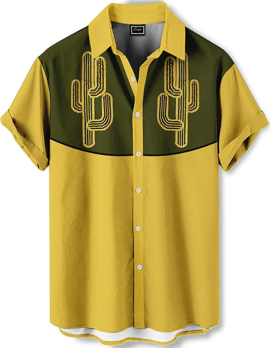 Men’s Hawaiian Shirt Western Cowboy Symmetrical Print Short Sleeve Button Down Casual Beach Holiday Summer Shirt