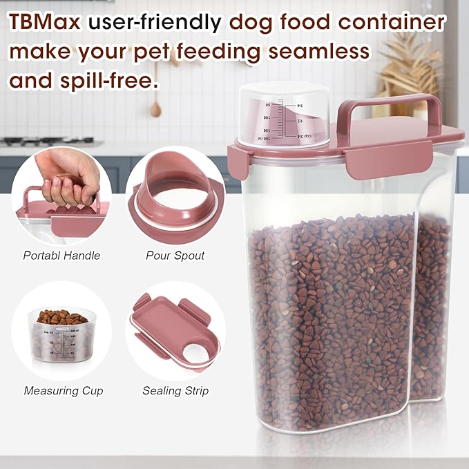 TBMax Portable Dog Food Storage Container 5 to 7 Lbs, Airtight Cat Food Container with Large Spout & Cup, Pet Food Storage Dispenser for Small Animal Kibble Storage, Dog Treat Bird Seed Container