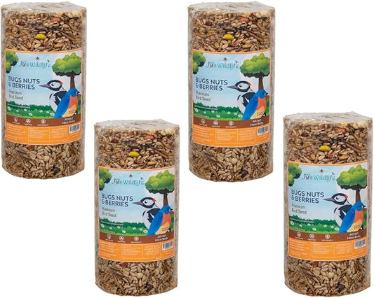 JCs Wildlife Bugs, Nuts and Berries Premium Bird Seed Small Cylinder with Hole, 1.5 lb (4 Cylinder)