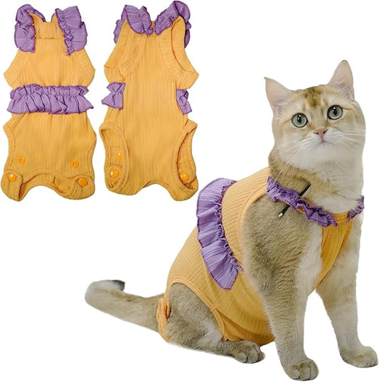 Cat Recovery Suit,Kitten Onesie After Surgery,E-Collar Alternative for Abdominal Wound and Skin Diseases,Soft Breathable Bodysuit After Spay（Orange-l）