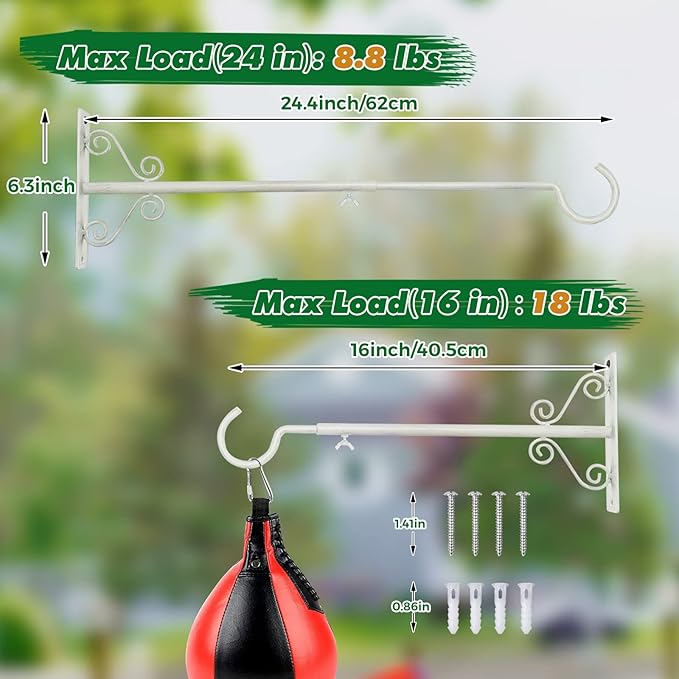 BOLITE Bird Feeder Hanger(16 to 24 Inch), Adjustable Hanging Plant Bracket, Wall Hooks for Hanging Bird Feeders, Planters, Lanterns, Wind Chimes, String Lights, 2 Pack, White