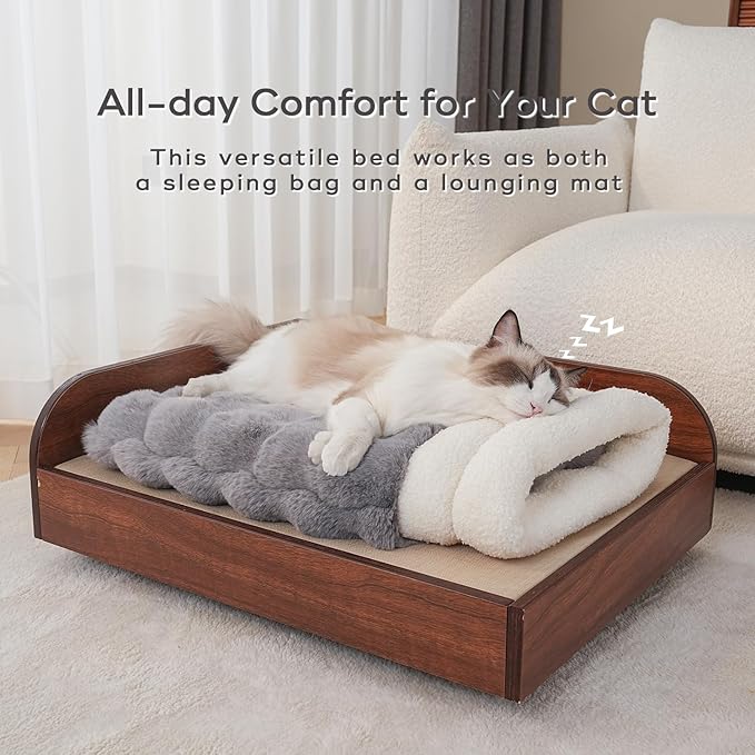 Cat Sleeping Bag 4 in 1 Function Snuggle Bag Blanket Mat Cozy Soft Warm & Washable (Small Cats) Cave Grey 21 × 17 Inch