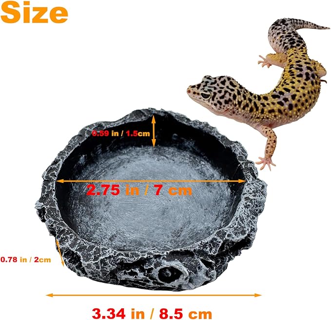 3 Pack Small Reptile Food and Water Bowls, Reptile Feeding Terrarium Bowls for Bearded Dragon Lizard Frog Gecko Tortoise Hermit Crab Snail (Black B)