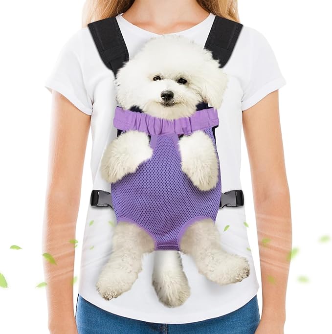 Pet Carrier Backpack, Hands-Free Adjustable Dog Front Carrier Legs Out & Easy-Fit Dog Backpack Carrier for Hiking Camping Traveling Cycling for Small Dogs and Rabbits (Medium, Purple)