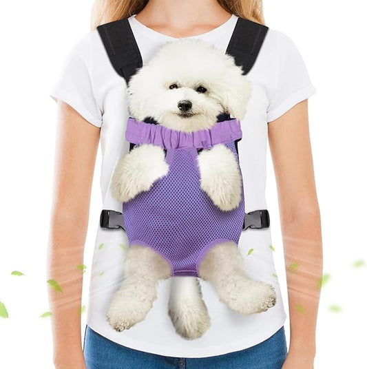 Pet Carrier Backpack, Hands-Free Adjustable Dog Front Carrier Legs Out & Easy-Fit Dog Backpack Carrier for Hiking Camping Traveling Cycling for Small Dogs and Rabbits (Medium, Purple)