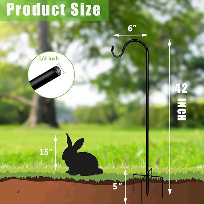 Shepherds Hooks for Outdoor 42 Inch Garden Bird Feeder Pole with 5 Prongs Base Adjustable for Hanging Flower Basket Plant Pot Solar Lantern Light Wind Chime Hanger for Wedding Decor 1 Pack