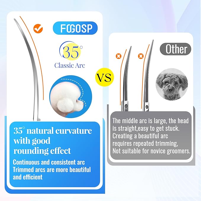 Professional Curved Dog Grooming Scissors with Sharper Self Grinding lightweight and finely trimmed split structure 6.5'' Japan VG10 63HRC for small dogs cat pet(Purple&Blue)