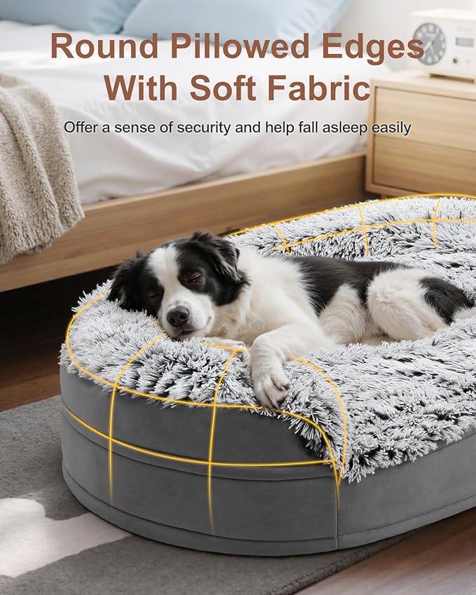 Dog Beds for Jumbo Dogs, 47.5"x35"x7.6", Removable and Washable Cover, Raised Reboundable Edges, Non Slip Bottom, Extra Big Size, Orthopedic Oval Memory Foam Pet Bedding, Indoor