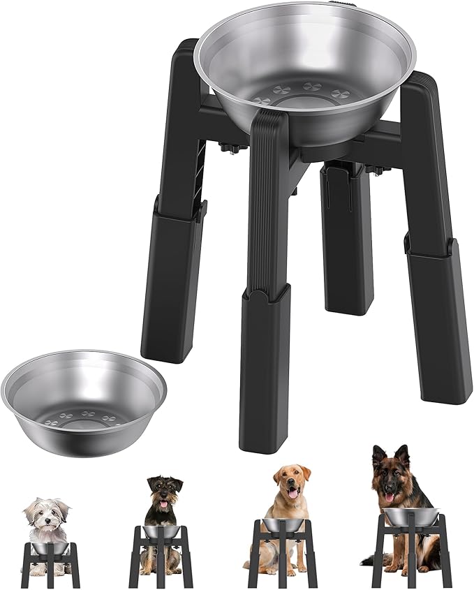 CZPET Elevated Dog Bowl, Raised Dog Bowl Stand with 51oz Stainless Steel Bowl Large Capacity, Height and Size Adjustable & Anti-Slip Stand for Large Dogs