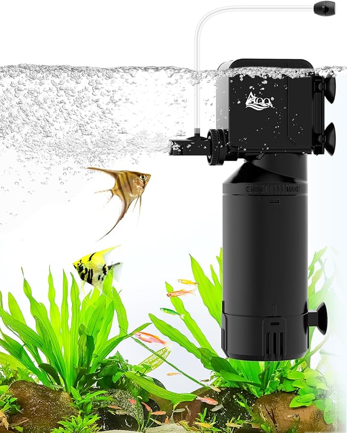 AQQA Dual-Use Aquarium Filter,Fish Tank Filter + Small Water Pump,Filtration,Wave-Making,Dissolved Oxygen,Water Circulation,Water Changes,Fountains Multifunctional Pump,Saltwater Freshwater (18W)