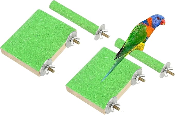 Bird Perch Stand, Wooden Parrot Perch Stand Toy, Paw Grinding Stick, Bird Cage Accessories, 3.94 x 3.15in (Green, 2 Pcs) Birds Toys Intended for Cage/Parakeets/Conure/Budgie