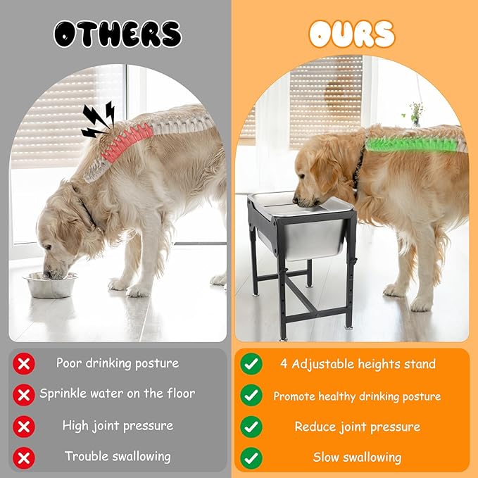 BWOGUE 3 Gal Elevated Large Dog Water Bowl, Raised Stainless Steel Bowl Stand Large Breed, 4 Height Adjustable (9", 11", 13", 15") Non-slip Dog Feeding Station for Joint Pressure Relief Indoor Outdoor