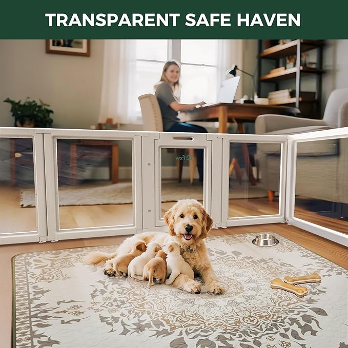 FXW AuraSpace Acrylic Indoor Unleashed Dog Playpen for Puppies and Small Dogs, 24 Inch, 6 Panels, White