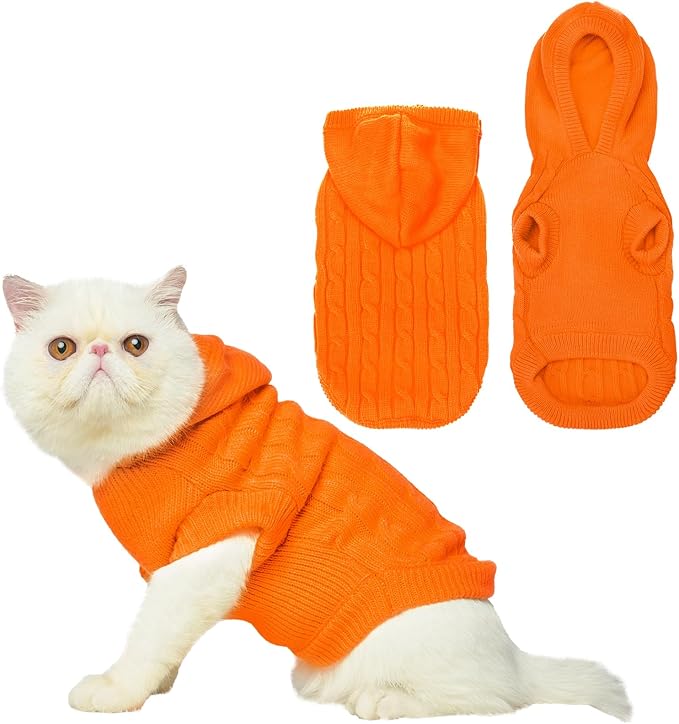 PUPTECK Winter Dog Cat Sweater Coat - Soft Cold Weather Clothes Knitwear for Kitties & Small Dogs Indoor Outdoor Walking Warm, Knitted Classic for Doggies Kitties Girls Boys, Orange L
