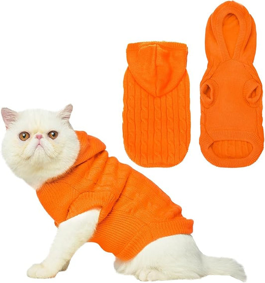 PUPTECK Winter Dog Cat Sweater Coat - Soft Cold Weather Clothes Knitwear for Kitties & Small Dogs Indoor Outdoor Walking Warm, Knitted Classic for Doggies Kitties Girls Boys, Orange M