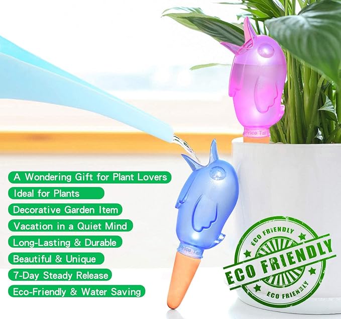 Self Watering Spikes Plant Watering Devices for Plant Growth Self Watering Planter Insert Cute Bird Watering Stakes 4 Packs