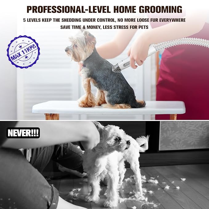 Dog Grooming Vacuum & Dog Grooming Kit, Dog Vacuum for Shedding Grooming with 2 L Capacity, Max 11 Kpa Dog Hair Vacuum with 15 Pet Grooming Tools & Bag, Pet Grooming Vacuum for Dogs/Cats/Home