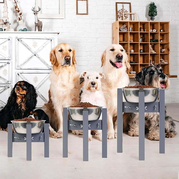 Elevated Dog Bowl Stand,Adjustable Dog Food Stand for 6”-8” Bowls,Single DogBowl Holder 7” Tall for Cats and Small Dogs Grey