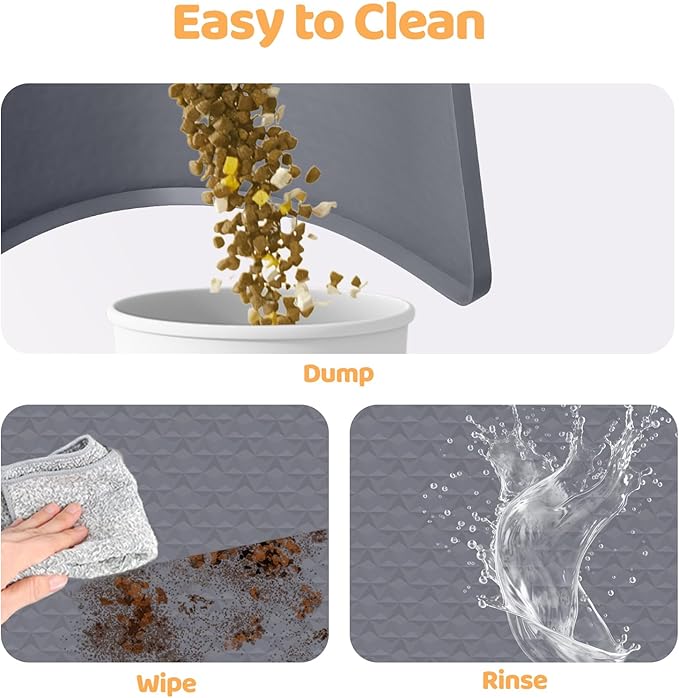 Cat Food Mat, 51.2" x 25.6" Extra Large Silicone Pet Feeding Mat with Raised Edge Pet Placemat for Food and Water Bowl Non-Slip, Easy to Clean, Floor Protection (Dark Grey)