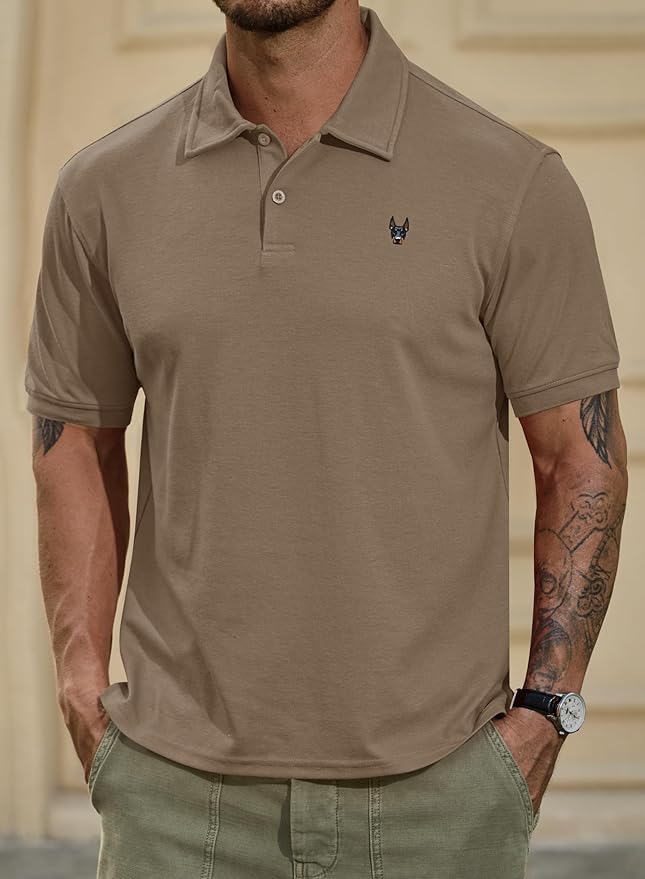 Men Embroidered Doberman Polo Casual Short Sleeve Plain Collar Shirt (S-XXL)