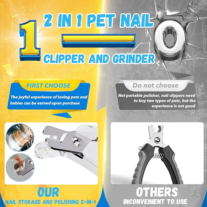 Cat Nail Grinder & Dog Nail Clippers Trimmers for Large Medium Small Dogs Cats Pets Claw Trimmer Quick Sensor and Safety Guard USB Rechargeable with 2 LED Lights