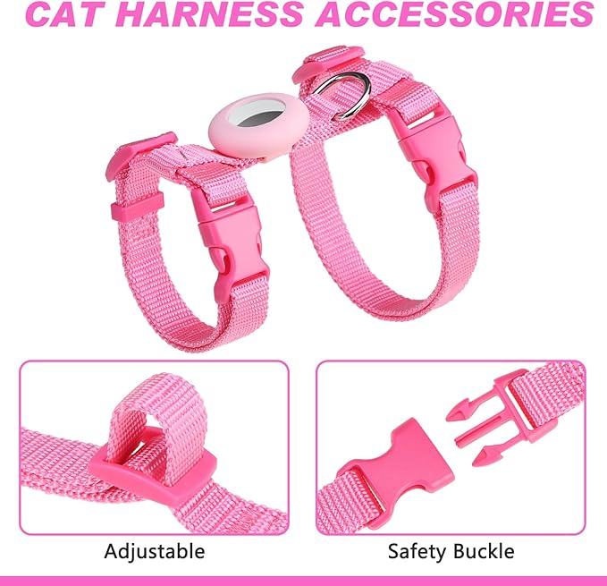 Cat Harness and Leash Set with Airtag Holder for Walking & Travelling, Escape Proof Cat Harness for Small Medium Large Kitten, Adjustable Lightweight Soft Cat Vests (Pink)
