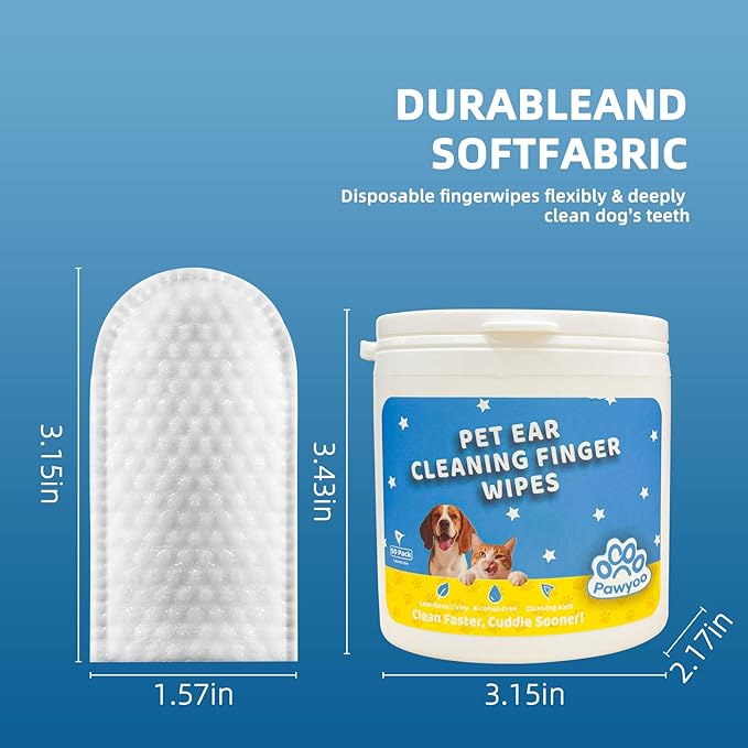 Dog Ear Wipes, Ear Wipes for Dogs, Cat Ear Wipes, Dog Ear Cleaning Wipes, Cat Wipes, Pet Wipes for Cats, Cat Cleaning Wipes – Pet Ear Cleaning Finger Wipes for Cats: Ear Wipes, Weekly Care