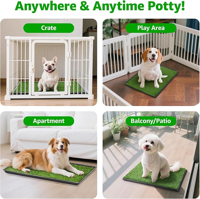 Dog Grass Large Patch Potty Tray, Dog Litter Box, Artificial Grass Mat Bathroom Turf for Pet Training, Washable Puppy Pee Pad, Perfect Indoor/Outdoor Portable Potty Pet Loo (Tray 41''x26'')