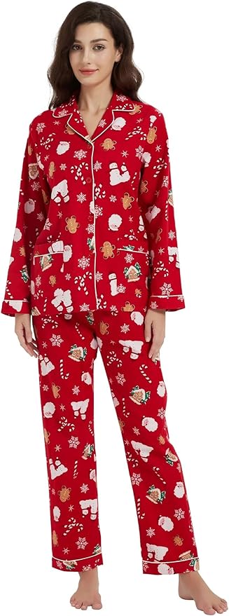 GLOBAL Flannel Pajamas for Women 2-Piece Comfy and Cozy Flannel Pj Set Cotton Loungwear