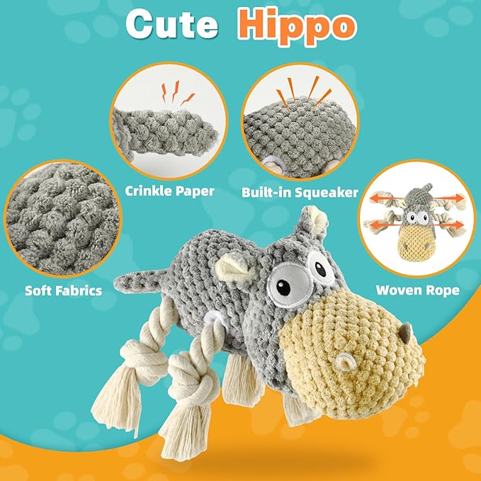 Dog Toys for Aggressive Chewers - Squeaky Dog Toys to Keep Them Busy for Large Dogs (Gray, Medium)