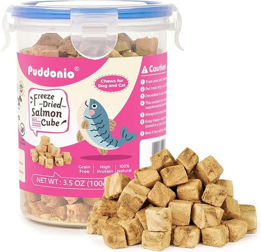 Freeze Dried Cats & Dogs Raw Treats, All Natural Single Ingredient Salmon, High Protein Healthy Pet Training Treats or Food Topper, 3.5 oz
