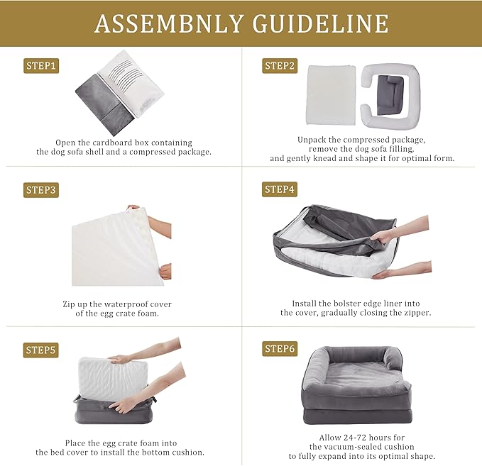 Bedfolks Orthopedic Dog Bed, Big Waterproof Dog Sofa Bed for Large Dogs, Egg Foam Pet Couch Bed with Removable Washable Cover and Nonslip Bottom, Light Grey