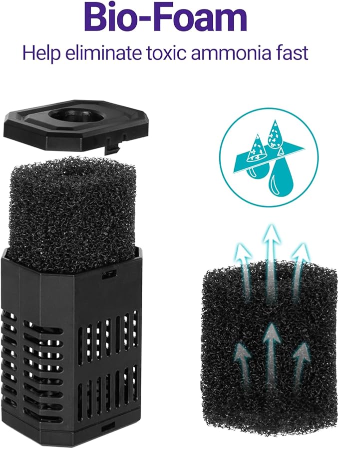 OiiBO 11W Aquarium Internal Filter, 317 GPH Fish Tank With Adjustable Aeration System, 360 Wave-Maker Submersible for 10-50 Gallon Tank - Black