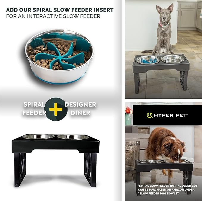 Hyper Pet Elevated Dog Bowls Large Breed, Adjustable Raised Dog Bowls Large Sized Food and Water Feeder - Stainless Steel