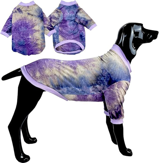 D.E.E Cotton Dog Shirts Large Tie Dye Dog Clothes Lightweight Girl Boy Big (Purple, 4X-Large)