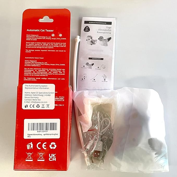 Migipaws Interactive Flapping Bird Cat Toys with Rod, clamp, Elastic String and Catnip, Automatic Chirping Toys for Indoor Cats to Chase, Hanging Feathers for Kitten to Self Play,Rechargeable(Blue)