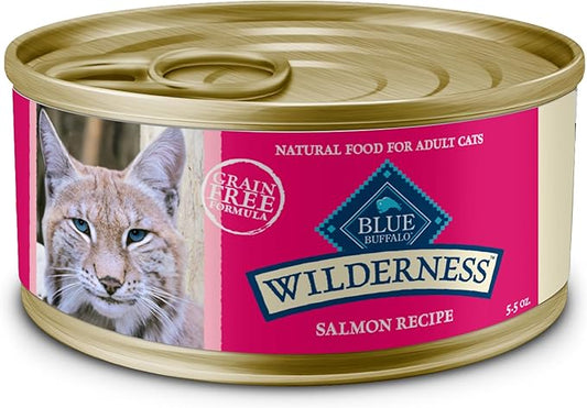 Blue Buffalo Wilderness Natural High-Protein Grain-Free Wet Food for Adult Cats, Salmon Paté, 5.5-oz. Cans, 24 Count