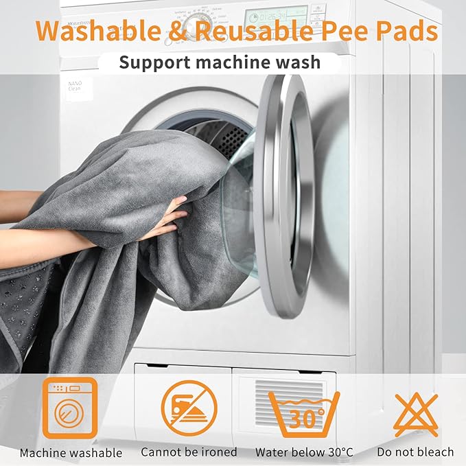 LOOBANI Washable Pee Pad for Dogs, 2 Packs Non-Slip Puppy Training Pads, Fast Absorbent Pet Whelping Pads, Puppy Playpen Mat for Incontinence, Housebreak, Crate, 31x36in, Gray